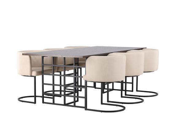 Imagine Masa de dining Ystad - Negru / Furnir de stejar Mocca + Scaun de dining Simrishamn - Negru / Bej TC-material_6