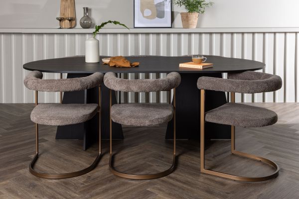 Imagine Masa de dining ovală din seria Bootcut - Negru / Furnir negru + Scaun de dining Morning - Negru / Boucle negru _6