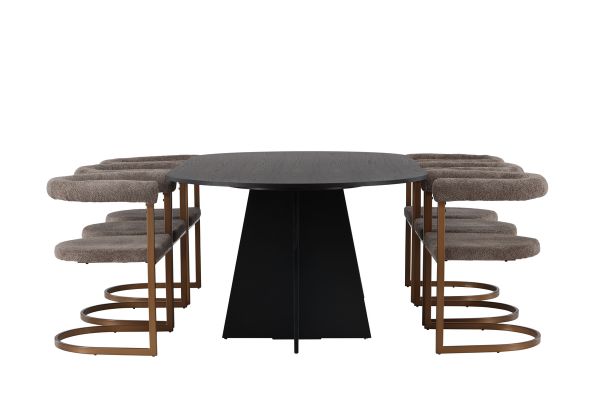 Imagine Masa de dining ovală din seria Bootcut - Negru / Furnir negru + Scaun de dining Morning - Negru / Boucle negru _6