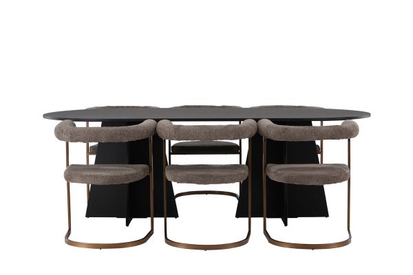 Imagine Masa de dining ovală din seria Bootcut - Negru / Furnir negru + Scaun de dining Morning - Negru / Boucle negru _6