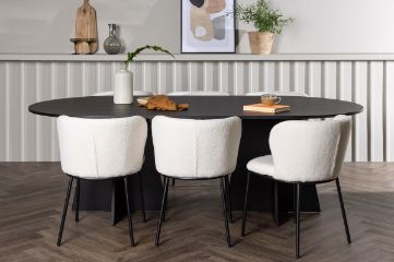 Imagine Masa de dining ovala Bootcut - Negru / Faner negru + Scaun de dining Edina - Negru / Boucle alb _6