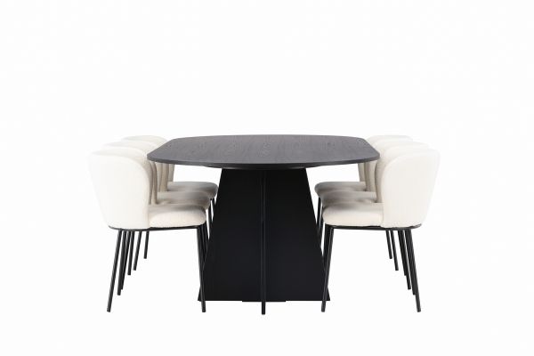 Imagine Masa de dining ovala Bootcut - Negru / Faner negru + Scaun de dining Edina - Negru / Boucle alb _6