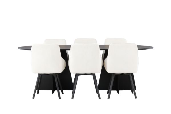 Imagine Masa de dining ovala Bootcut - Negru / Fanéer negru + Scaun de dining Rosie - Negru / Material Bej _6