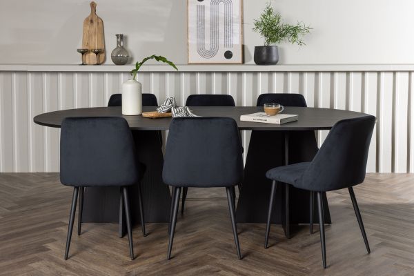 Imagine Masa de dining ovala Bootcut - Negru / Faner negru + Scaun de dining nocturn - Negru / Catifea neagra _6