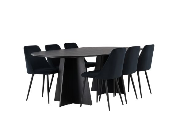 Imagine Masa de dining ovala Bootcut - Negru / Faner negru + Scaun de dining nocturn - Negru / Catifea neagra _6