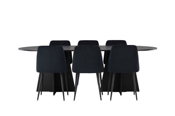 Imagine Masa de dining ovala Bootcut - Negru / Faner negru + Scaun de dining nocturn - Negru / Catifea neagra _6