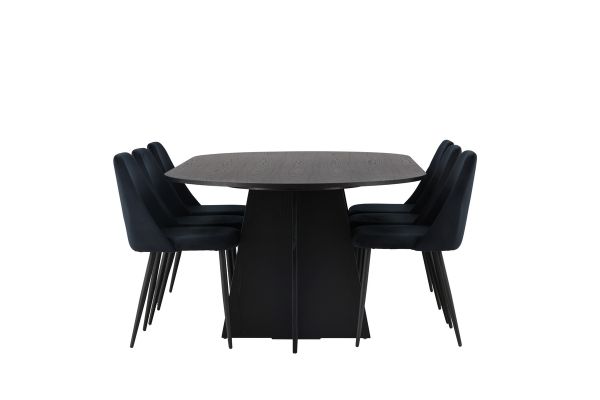 Imagine Masa de dining ovala Bootcut - Negru / Faner negru + Scaun de dining nocturn - Negru / Catifea neagra _6