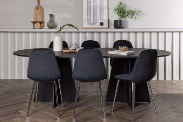 Imagine Masa de dining ovala Bootcut - Negru / Faner negru + Scaun de dining Polar - Catifea neagra / Crom _6