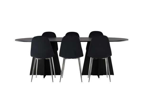 Imagine Masa de dining ovala Bootcut - Negru / Faner negru + Scaun de dining Polar - Catifea neagra / Crom _6