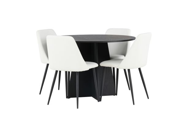 Imagine Masa rotunda de dining Bootcut - Negru / Fanéer negru + Scaun dining Night - Negru / PU alb _4