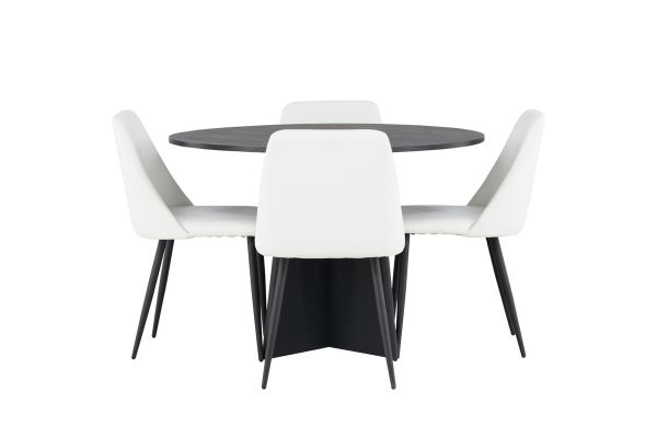 Imagine Masa rotunda de dining Bootcut - Negru / Fanéer negru + Scaun dining Night - Negru / PU alb _4