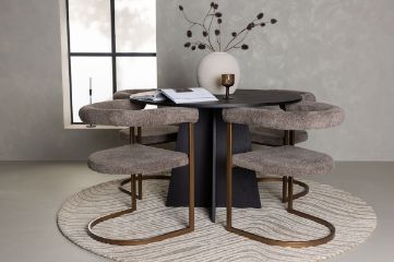 Imagine Masa de dining rotunda Bootcut - Negru / Fanéer negru + Scaun de dining Morning - Negru / Boucle negru _4