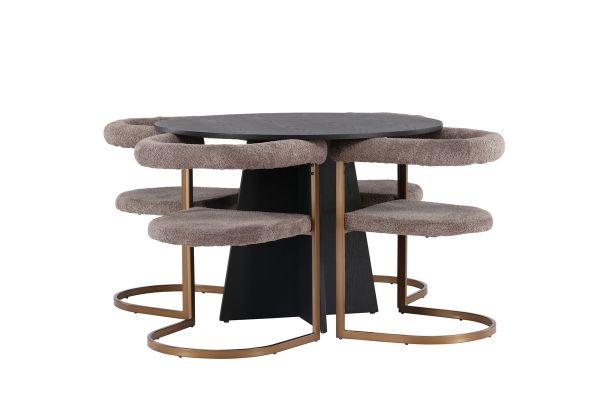 Imagine Masa de dining rotunda Bootcut - Negru / Fanéer negru + Scaun de dining Morning - Negru / Boucle negru _4