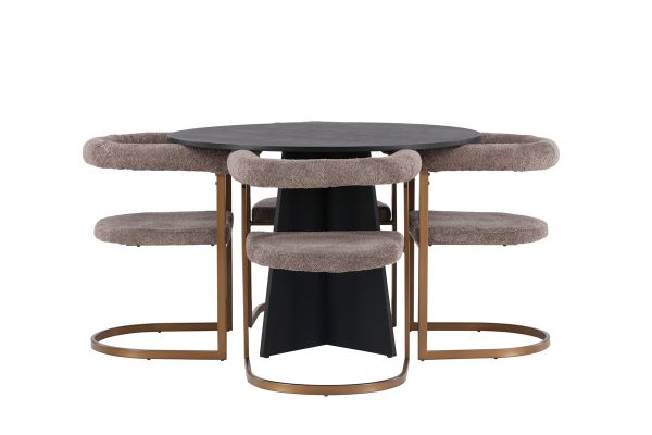 Imagine Masa de dining rotunda Bootcut - Negru / Fanéer negru + Scaun de dining Morning - Negru / Boucle negru _4