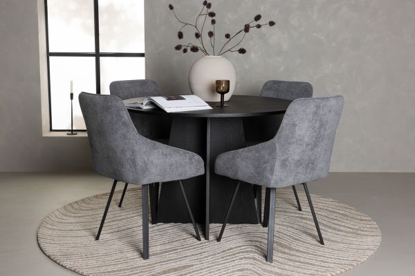 Imagine Masa de dining rotunda Bootcut - Negru / Fânar Fanéer + Scaun de dining Rosie - Negru / Gri închis Material textil _4