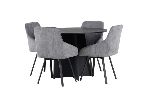 Imagine Masa de dining rotunda Bootcut - Negru / Fânar Fanéer + Scaun de dining Rosie - Negru / Gri închis Material textil _4