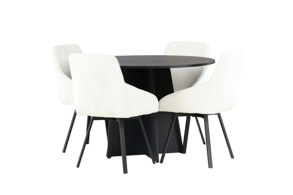 Imagine Masa de dining rotunda Bootcut - Negru / Furnir Negru + Scaun de dining Rosie - Negru / Stofă Bej _4