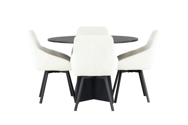 Imagine Masa de dining rotunda Bootcut - Negru / Furnir Negru + Scaun de dining Rosie - Negru / Stofă Bej _4