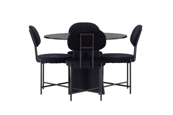 Imagine Masa de dining rotundă Bootcut - Negru / Furnir negru + Scaun de dining Stella - Negru / Catifea neagră _4