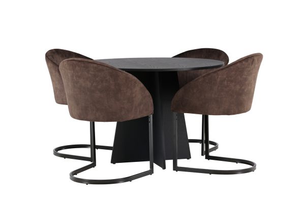 Imagine Masa de dining rotunda Bootcut - Negru / Faner negru + Scaun de dining Evening - Maro mat / Material maro _4