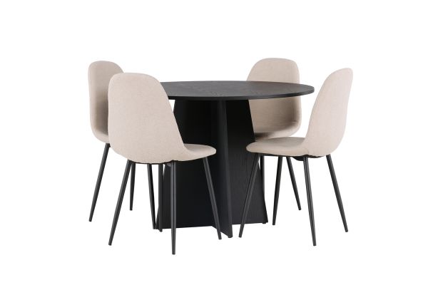 Imagine Masa de dining rotundă Bootcut - Negru / Fâner negru + Scaun de dining Polar - Negru / Boucle Bej _4