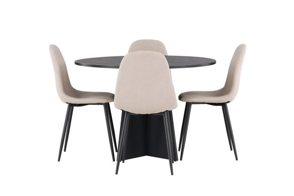 Imagine Masa de dining rotundă Bootcut - Negru / Fâner negru + Scaun de dining Polar - Negru / Boucle Bej _4