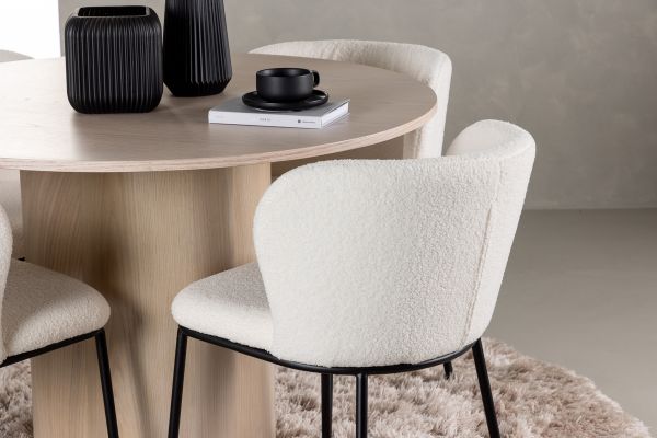 Imagine Setul de masă Olivia Dining Table - White Wash Veneer +Edina Dining Chair - Black / White Boucle _4