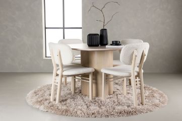 Imagine Masa de dining Olivia - Furnir Wash Alb + Scaun de dining Sia - Alb Wash / Boucle Alb _4