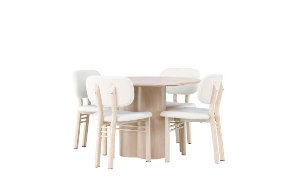 Imagine Masa de dining Olivia - Furnir Wash Alb + Scaun de dining Sia - Alb Wash / Boucle Alb _4