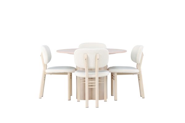 Imagine Masa de dining Olivia - Furnir Wash Alb + Scaun de dining Sia - Alb Wash / Boucle Alb _4