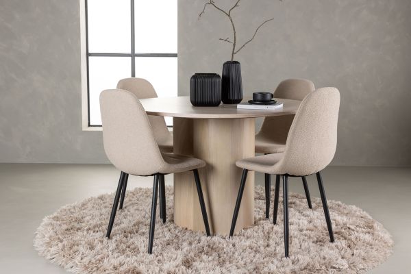 Imagine Olivia Dining Table - White Wash Veneer +Polar Dining Chair - Black / Beige Boucle _4