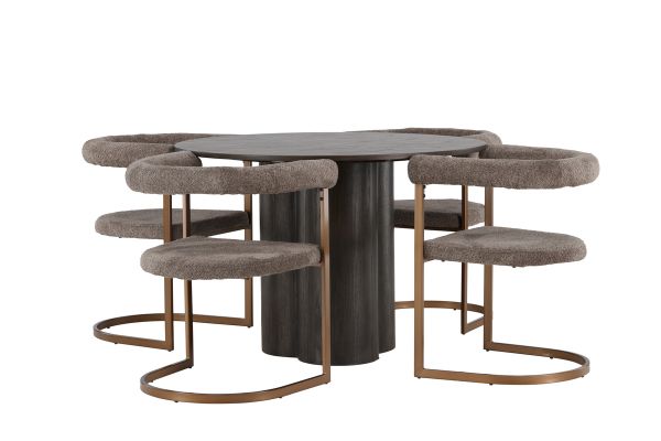 Imagine Masa de dining Olivia - Mocca / Furnir de Mocca + Scaun de dining Morning - Negru / Boucle Negru _4