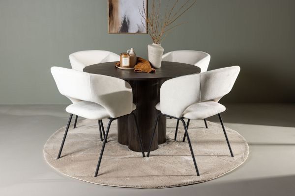 Imagine Olivia Dining Table - Mocca / Mocca Veneer +Day Dining Chair - Matte black / White Linen _4