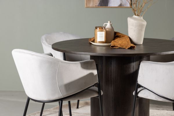 Imagine Olivia Dining Table - Mocca / Mocca Veneer +Evelina Dining Chair - Black / Light grey Velvet _4