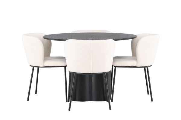 Imagine Masa de dining Olivia - Negru / Furnir Negru + Scaun de dining Edina - Negru / Boucle Alb _4