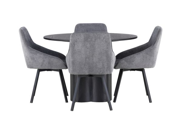 Imagine Masa de dining Olivia - Negru / Furnir negru + Scaun pentru dining Rosie - Negru / Material gri închis _4