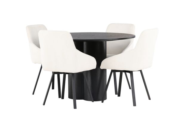 Imagine Masa de dining Olivia - Negru / Furnir de negru + Scaun de dining Rosie - Negru / Material Bej _4