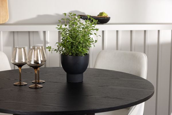 Imagine Masa de dining Olivia - Negru / Furnir de negru + Scaun de dining Rosie - Negru / Material Bej _4