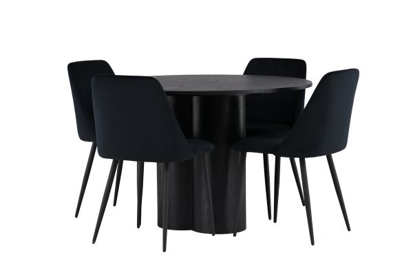 Imagine Masa de dining Olivia - Negru / Furnir de nuc + Scaun de dining Night - Negru / Catifea neagra _4