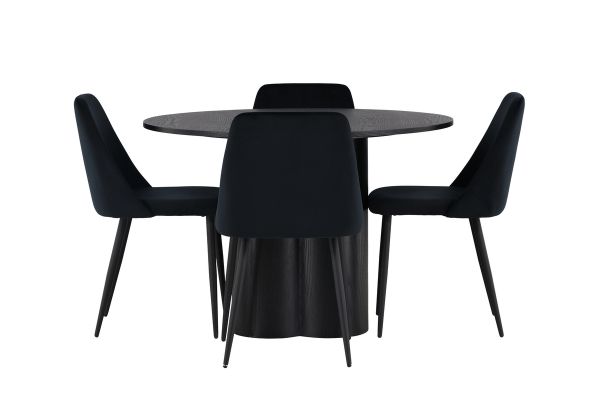 Imagine Masa de dining Olivia - Negru / Furnir de nuc + Scaun de dining Night - Negru / Catifea neagra _4