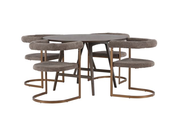 Imagine Masa de dining rotunda Kaseidon - cauciuc/ MDF maro inchis + Scaun de dining Morning - Negru/ Boucle Negru _4