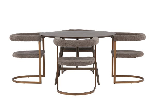 Imagine Masa de dining rotunda Kaseidon - cauciuc/ MDF maro inchis + Scaun de dining Morning - Negru/ Boucle Negru _4