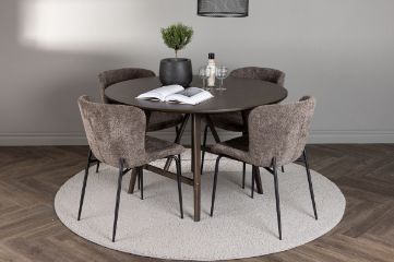 Imagine Setul de dining Kaseidon - Rotund - Lemn de cauciuc / MDF maro inchis + Scaun de dining Modesto - Gri / Boucle Negru Fumat _4