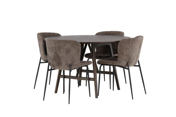 Imagine Setul de dining Kaseidon - Rotund - Lemn de cauciuc / MDF maro inchis + Scaun de dining Modesto - Gri / Boucle Negru Fumat _4