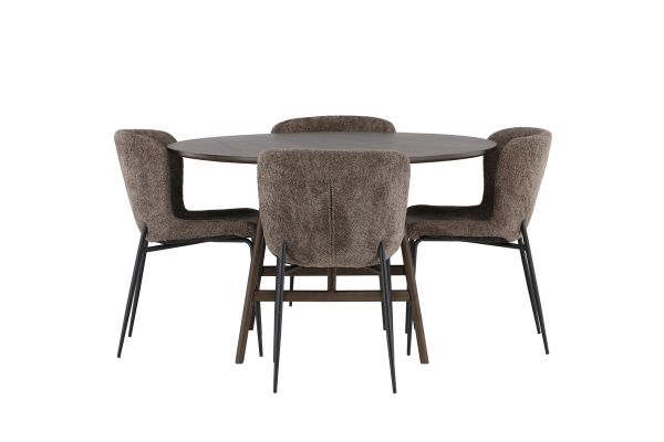 Imagine Setul de dining Kaseidon - Rotund - Lemn de cauciuc / MDF maro inchis + Scaun de dining Modesto - Gri / Boucle Negru Fumat _4