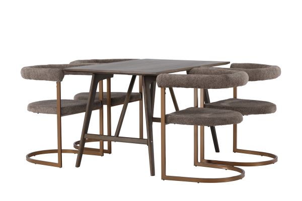 Imagine Masa de dining Kaseidon - Lemn de Caucho / MDF Maro Inchis + Scaun de dining Morning - Negru / Boucle Negru _4