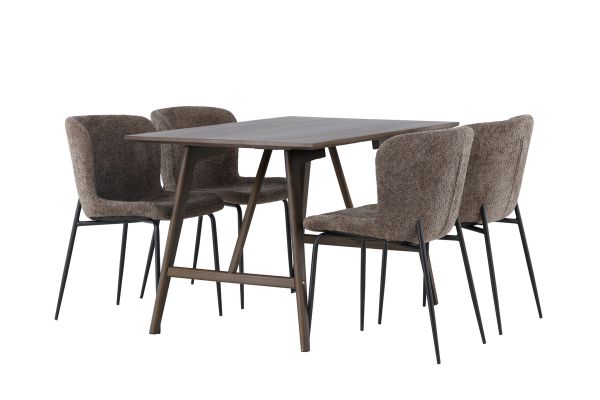 Imagine Masa de dining Kaseidon - Lemn de cauciuc / MDF maro inchis + Scaun de dining Modesto - Gri / Boucle negru fumuriu _4