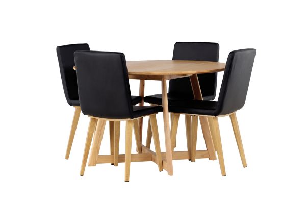 Imagine Masa de dining Yakidon - Lemn de cauciuc / MDF aspect stejar + 4 scaune de dining Today - Natur / PU negru