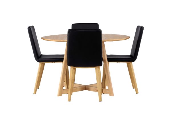 Imagine Masa de dining Yakidon - Lemn de cauciuc / MDF aspect stejar + 4 scaune de dining Today - Natur / PU negru