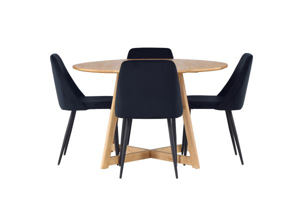 Imagine Masa de Dining Yakidon - Lemn de Caucho / MDF cu aspect de stejar + Scaun de Dining Night - Negru / Catifea Neagra _4